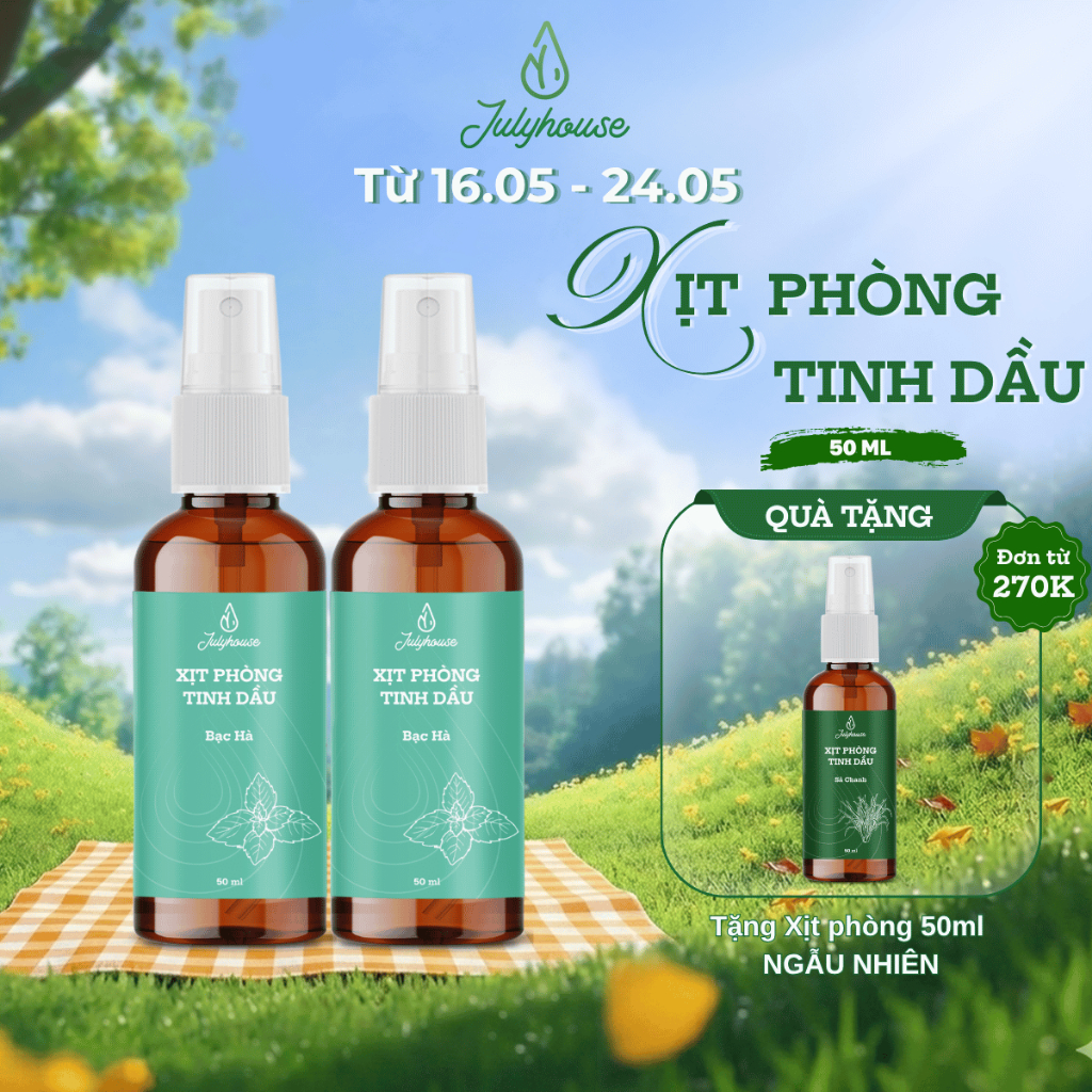 Combo 2 bình xịt phòng tinh dầu bạc hà 50ml/chai JULYHOUSE the mát