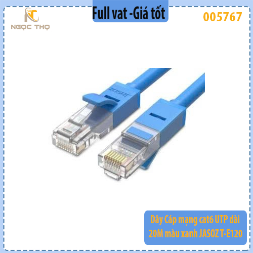 Dây cáp mạng Cat6 UTP dài 20M màu xanh JASOZ T-E120 - Dây mạng bấm sẵn Cat6 UTP dài 20M màu xanh JAS