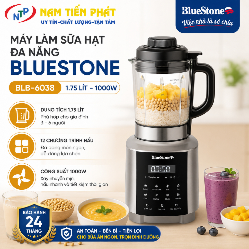 Máy Làm Sữa Hạt BlueStone BLB-6038 – Công Suất 1000W, Xay Mịn, Dễ Dùng