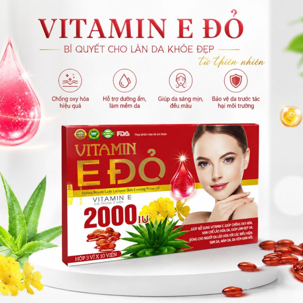 Vitamin E Đỏ 2000IU – Hỗ Trợ Làm Đẹp Da & Chăm Sóc Sức Khỏe Phụ Nữ