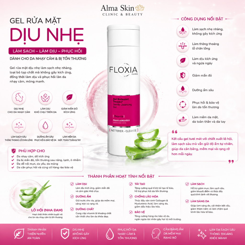 Gel rửa mặt FLOXIA GENTLE CLEANSING GEL 200ml - AlMASKIN