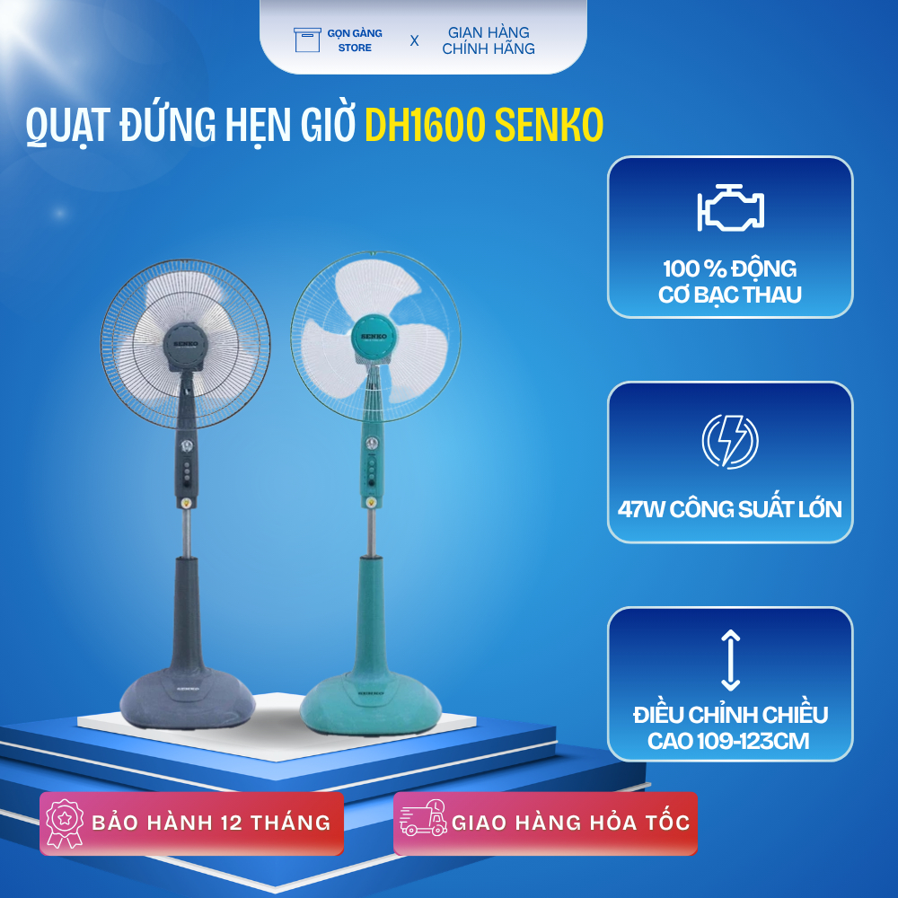 Quạt Đứng Hẹn Giờ SENKO DH1600 - 3 Mức Tốc Độ Gió - Công Suất 47W - Giao Màu Ngẫu Nhiên - BH12 tháng