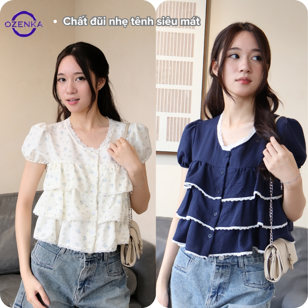 Áo sơ mi nữ babydoll bèo tầng tay phồng kiểu đẹp ozenka , áo kiểu vibe nàng…