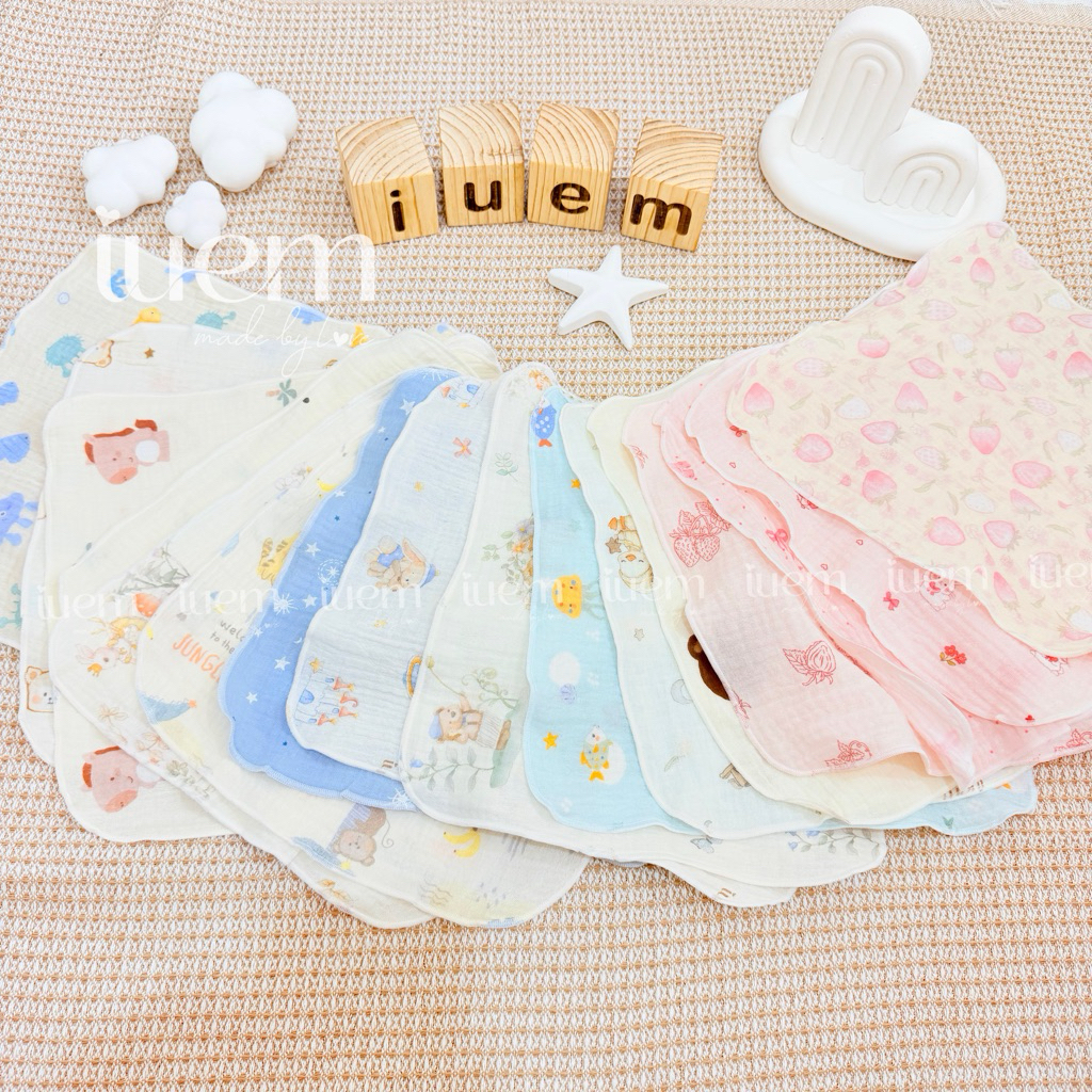 iuem KHĂN SỮA XÔ MUSLIN 4 LỚP (SET 5 CÁI) cho bé từ sơ sinh, dày dặn 2 mặt hoạ…