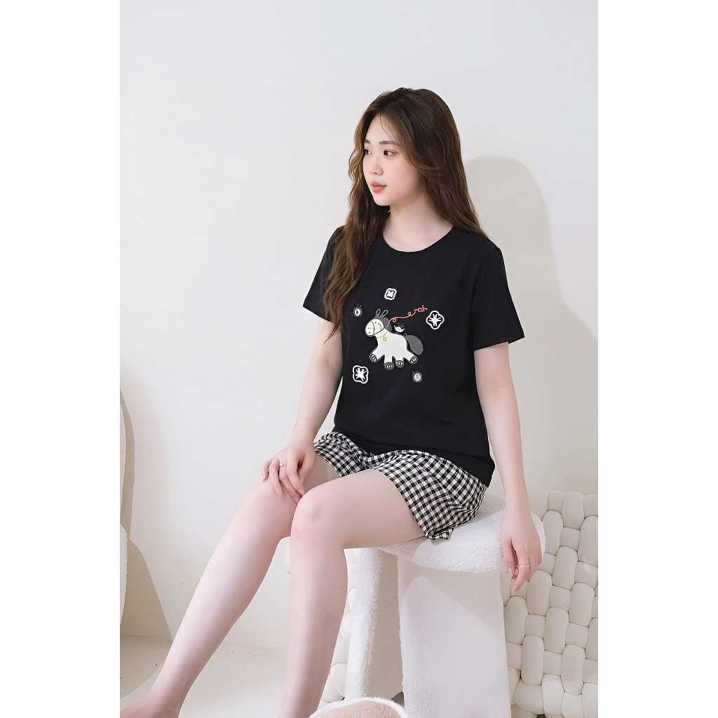 [JANE STORE] Áo Cotton Phối Họa Tiết Ngựa Mềm Nhẹ Co Dãn Thoải Mái AC10