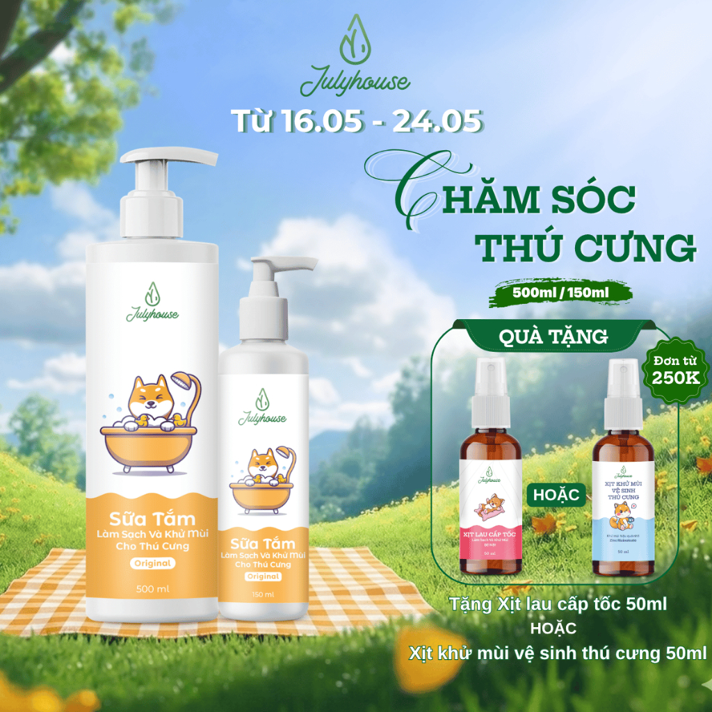 Sữa tắm cho chó mèo 150ml/500ml Julyhouse thơm mát khử mùi hôi
