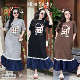 [Minn.Studio] Váy Cotton In Mèo Hoa Pha Chân Thô Dáng Dài (Hàng Chuẩn Mẫu)
