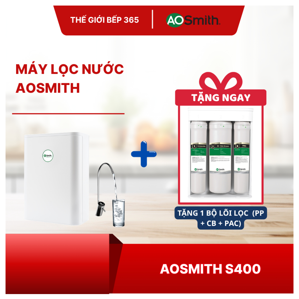 (TẶNG 1 BỘ LÕI LỌC) Máy Lọc Nước A.O. Smith (aosmith) S400 - 3 Lõi Lọc Cao Cấp, Lọc Trực Tiếp