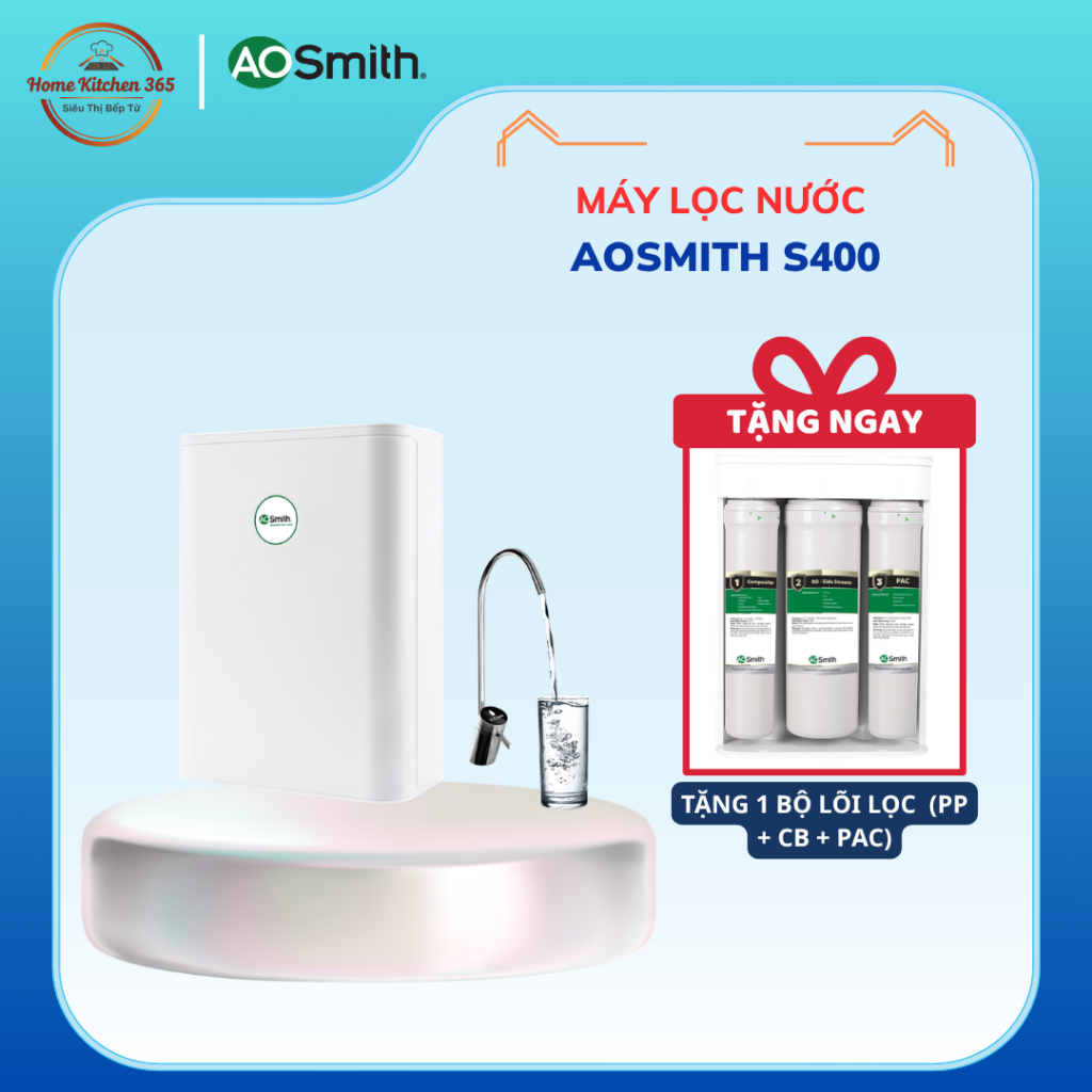 (TẶNG 1 BỘ LÕI LỌC) Máy Lọc Nước RO A. O. Smith (aosmith) S400 – Công Nghệ RO Side Stream
