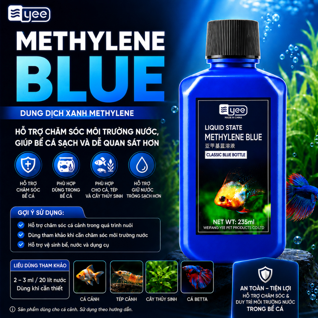 Dung dịch khử trùng, đặc trị các bệnh ngoài da cho cá cảnh Methylene Blue 235ml