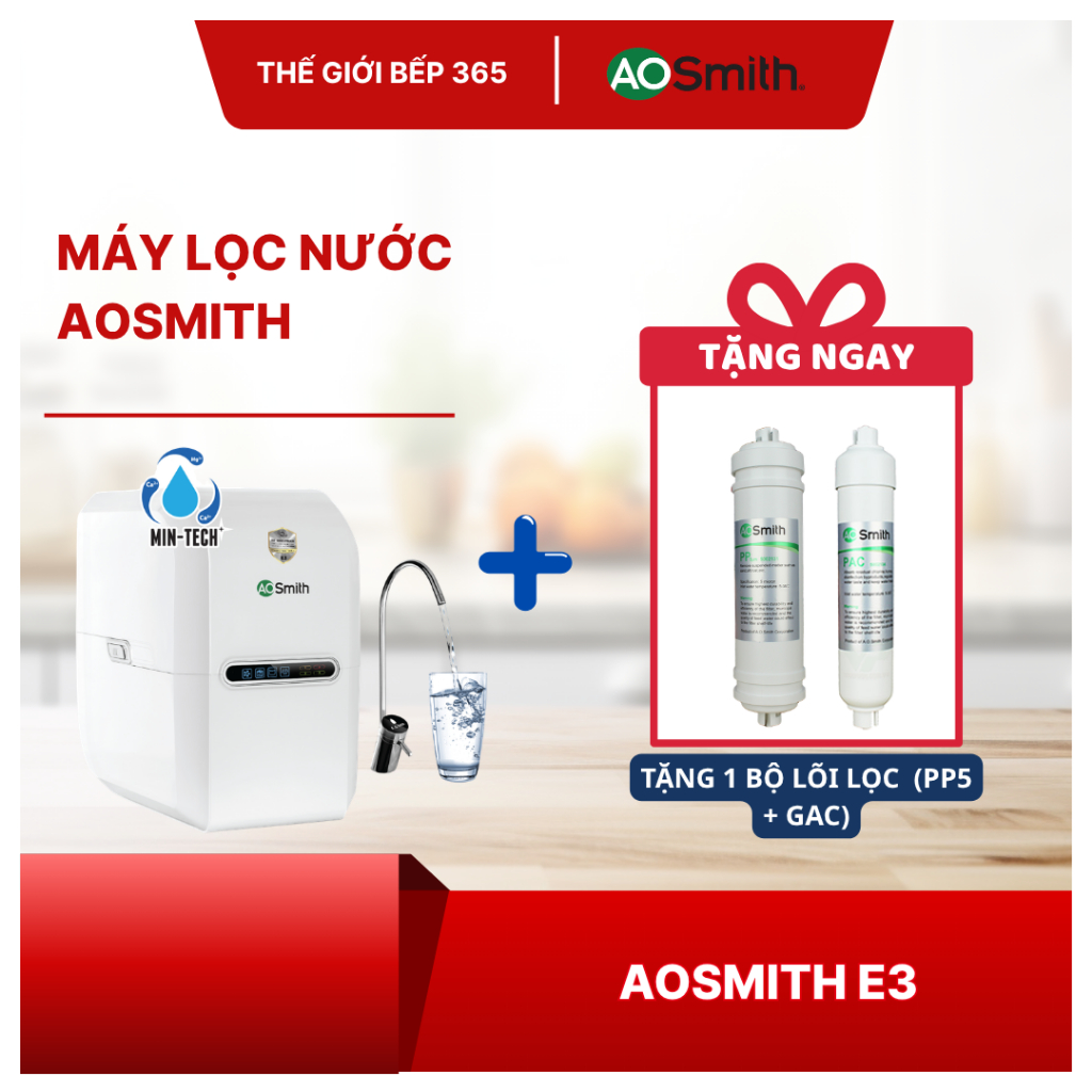 (TẶNG 1 BỘ LÕI LỌC) Máy Lọc Nước RO A. O. Smith (aosmith) E3 – Công Nghệ RO Side Stream