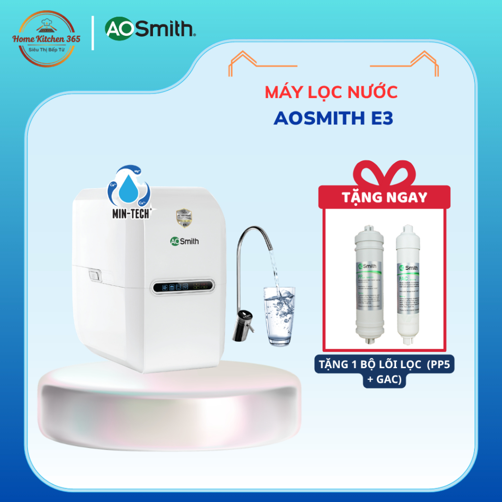 (TẶNG 1 BỘ LÕI LỌC) Máy Lọc Nước RO A. O. Smith (aosmith) E3 – Bổ Sung Khoáng Min-Tech