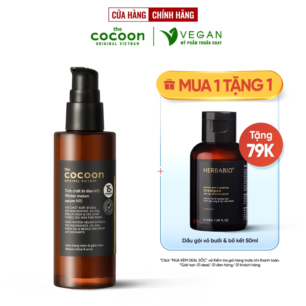 Serum tinh chất bí đao Cocoon 70ml N15 -15% niacinamide sach mụn Thuần Chay