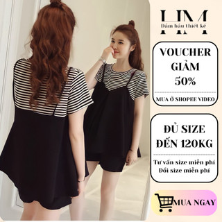 Áo bầu cộc tay dạng yếm dáng xòe pha kẻ cách điệu thiết kế đủ size đến 120kg bởi Happy Mom