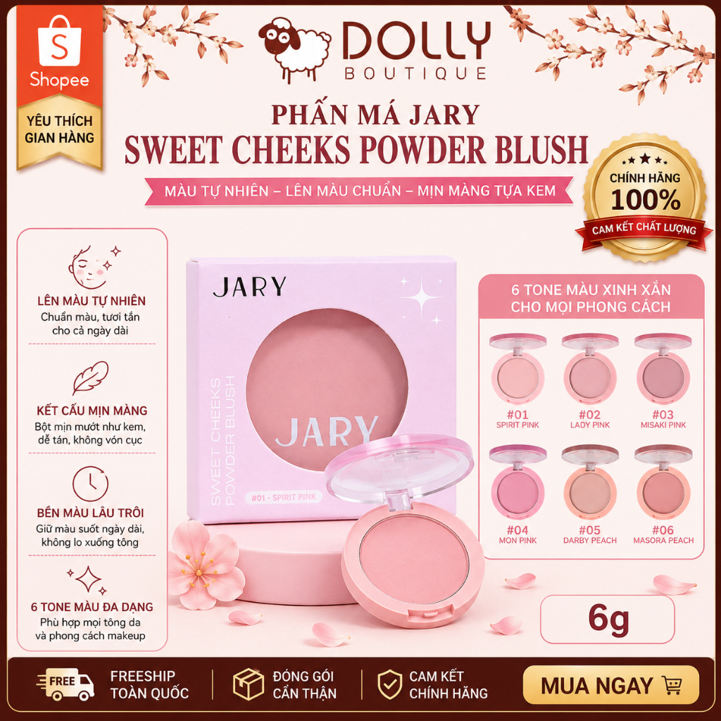 Phấn Má Jary Sweet Cheeks Powder Blush - Phấn Má Hồng Dạng Nén Mịn Lì, Lên Màu Chuẩn, Lâu Trôi Tự Nhiên | BigBuy360 - bigbuy360.vn