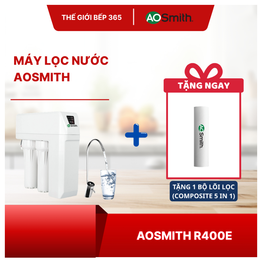 (TẶNG 1 BỘ LÕI LỌC) Máy Lọc Nước RO A. O. Smith (aosmith) R400E – Công Nghệ RO Side Stream