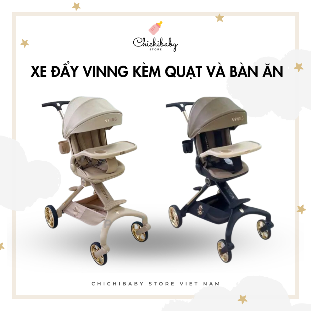 Xe đẩy du lịch gấp gọn Vinng Q11 nằm ngả ngồi kèm quạt điều hòa