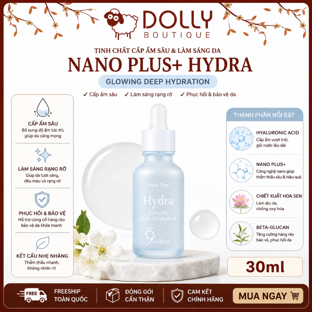 Tinh Chất 9Wishes Hydra Ampule Nano Plus+ Glowing Deep Hydration 30ml