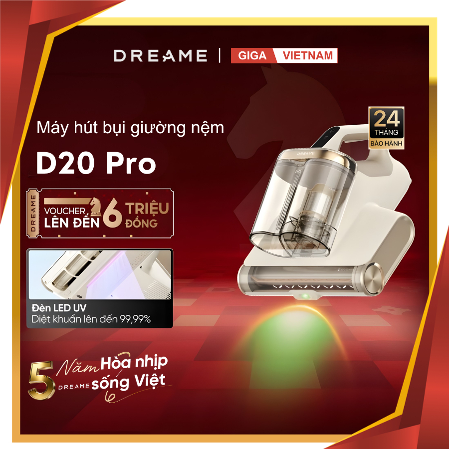 Máy hút bụi giường nệm Dreame D20 Pro/D20 Aura - Cảm biến AI, Diệt khuẩn UV, Sấy khô 70°C, BH24T