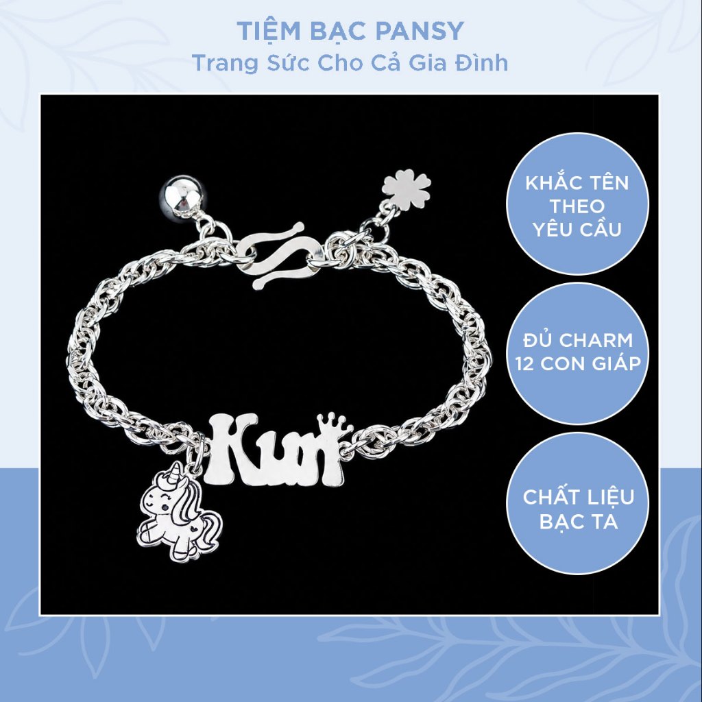Lắc bạc ta khắc tên cho bé charm vương miện