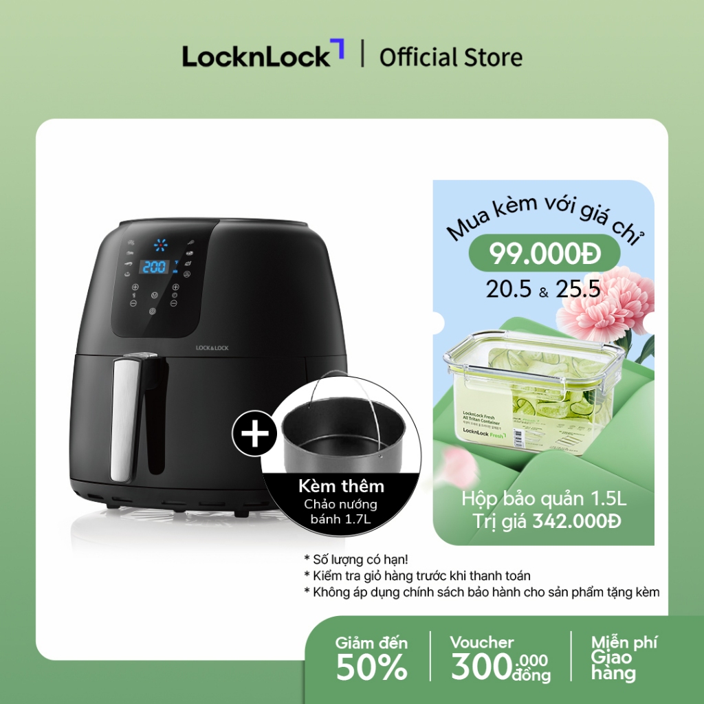 Nồi Chiên Không Dầu Lock&Lock Super Jumbo Air Fryer 7.2L Màu đen EJF296BLK