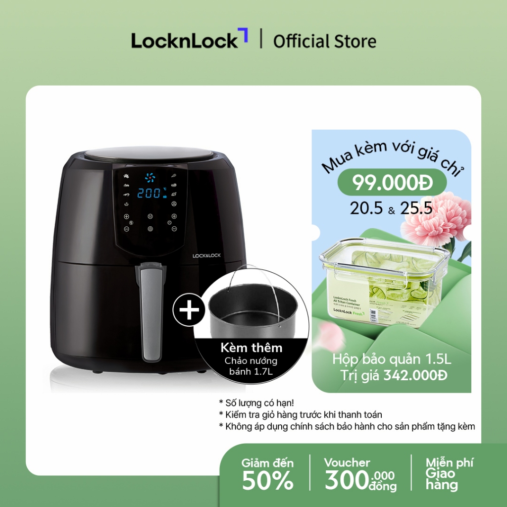 Nồi Chiên Không Dầu Lock&Lock Jumbo Plus Air Fryer 5.2L Màu-đen EJF357BLK 8 menu sẵn, giảm chất béo, giữ ấm | BigBuy360 - bigbuy360.vn