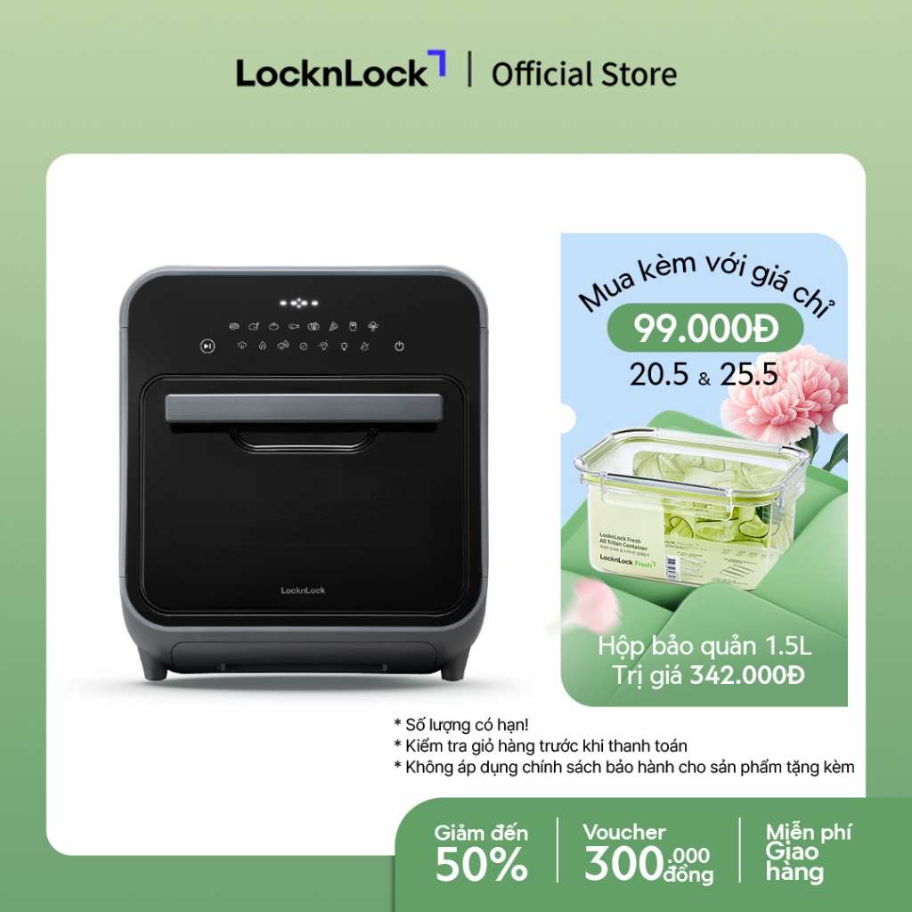 Lò nướng chân không kết hợp chức năng hấp LockL&Lock Steam Air Fryer Oven 12.5L EJF693GRY