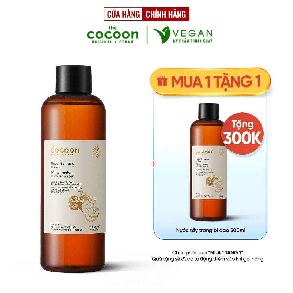 Nước tẩy trang bí đao The Cocoon Vietnam 500ml thuần chay cho da dầu mụn