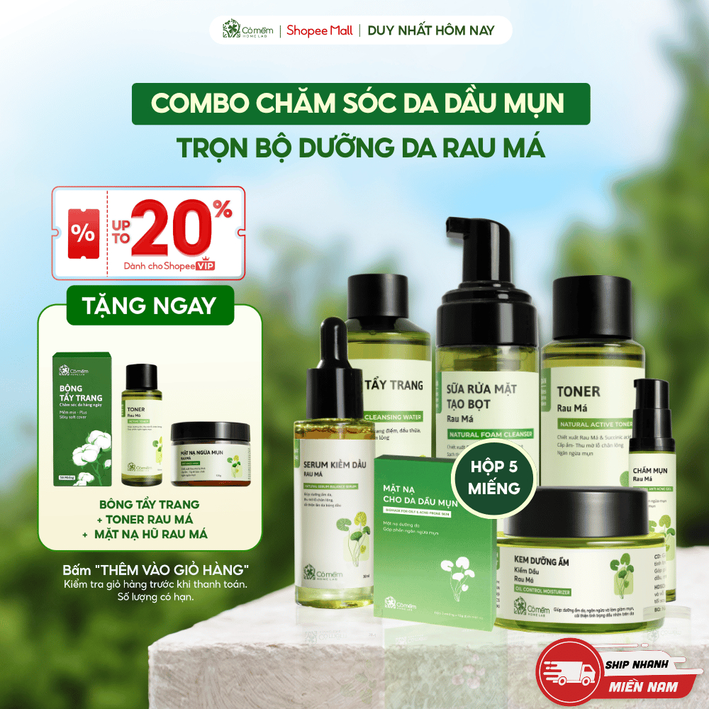 Trọn Bộ Chăm Sóc Da Rau Má Chuyên Sâu 7 Bước Cho Da Dầu Mụn Cỏ Mềm