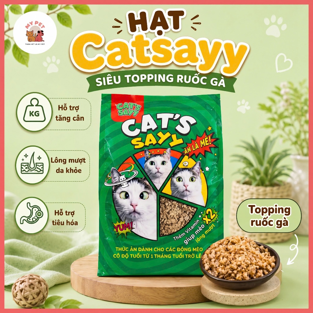 Hạt cao cấp CAT'S SAYY - Siêu Topping Ruốc Gà, Tăng cân, Hỗ trợ làm mượt lông mọi lứa tuổi túi 1kg