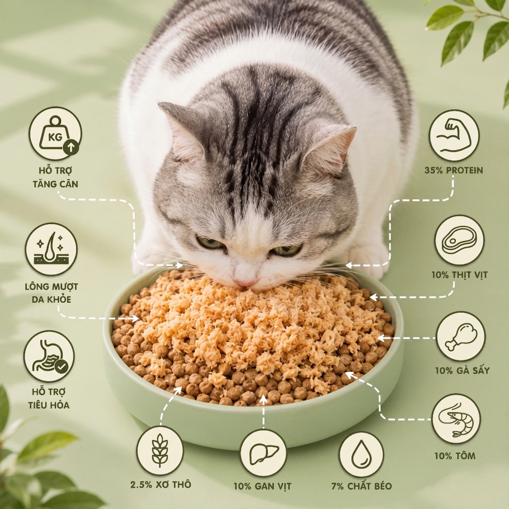 Hạt cao cấp CAT'S SAYY - Siêu Topping Ruốc Gà, Tăng cân, Hỗ trợ làm mượt lông mọi lứa tuổi túi 1kg