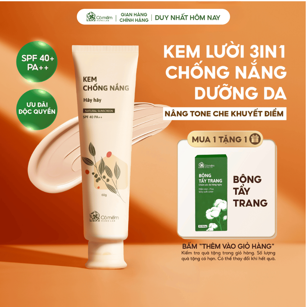 Kem Chống Nắng Mặt Nâng Tông Thấm Nhanh Hây Hây Cho Mọi Loại Da Khô Dầu Mụn SPF 40 PA ++ Cỏ Mềm 60g