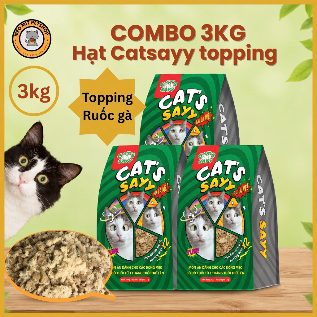 [TẶNG 3 SÚP] Combo 3kg Hạt CAT'S SAYY - Cho mèo mọi lứa tuổi, Topping ruốc gà - Gói nguyên seal 1kg