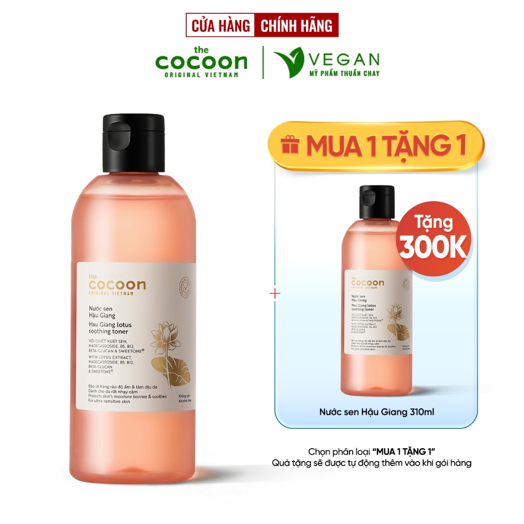 Toner Nước cân bằng da Sen Hậu Giang Cocoon 310ml thuần chay