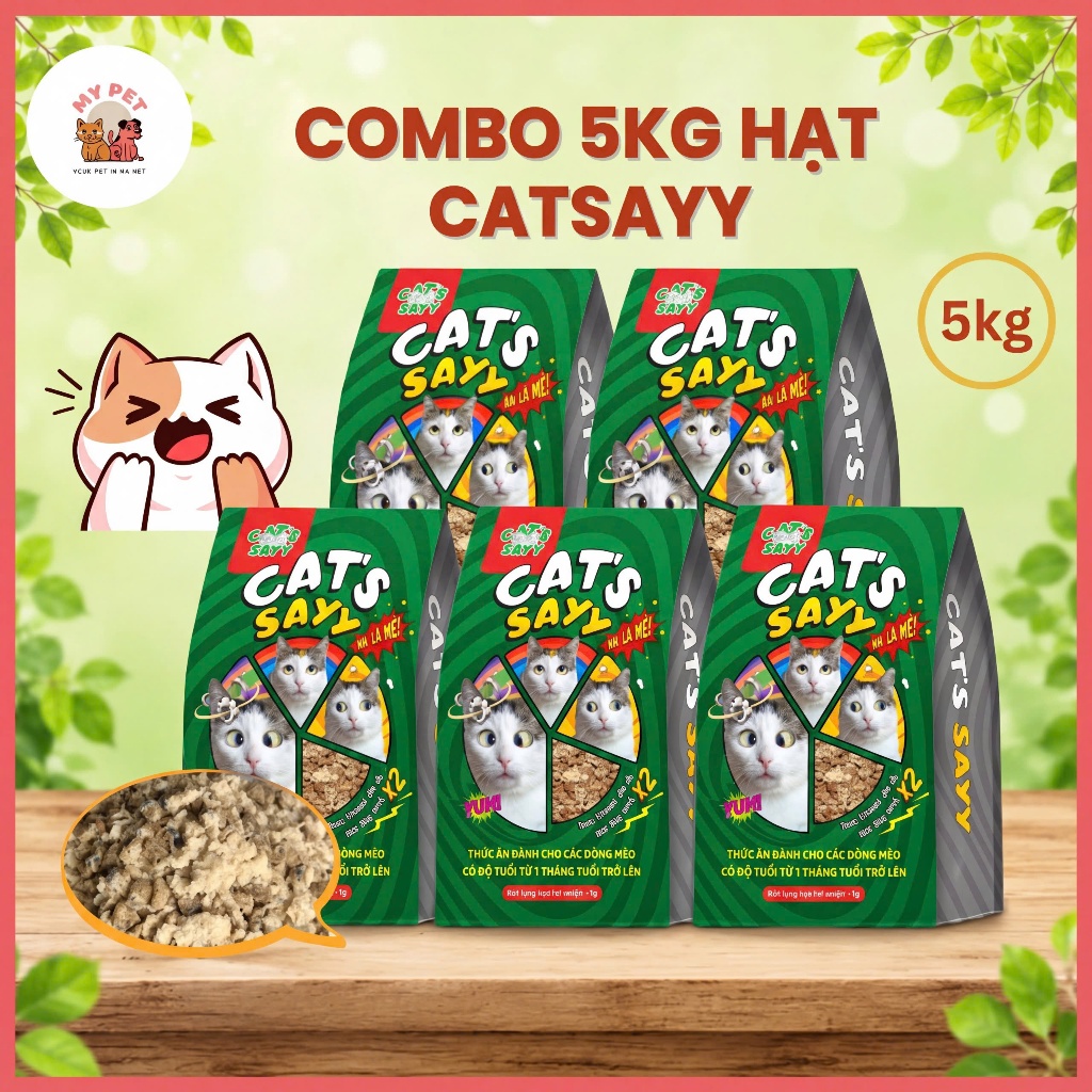 [TẶNG MUỖNG] Combo 5kg Hạt CAT'S SAYY - Siêu Topping Ruốc Gà, Tăng cân, Hỗ trợ làm mượt lông mọi lứa
