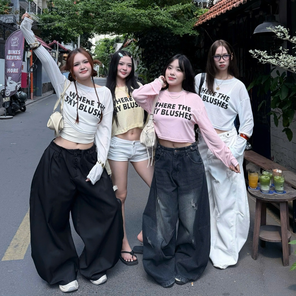 Áo Thun Giấy Croptop SKY BLUS Tay Dài Freesize | SSSTORE.Aesthetic | BigBuy360 - bigbuy360.vn