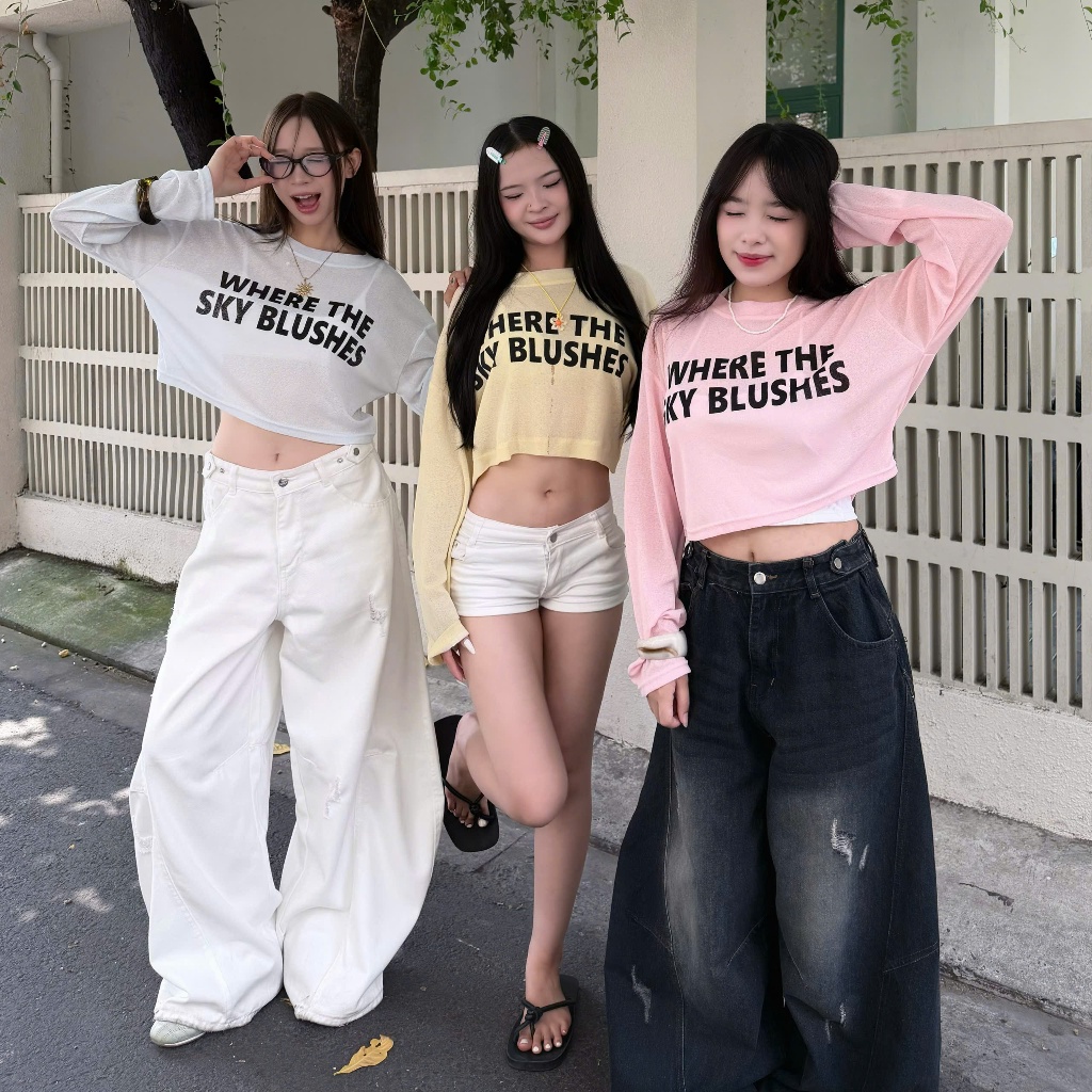 Áo Thun Giấy Croptop SKY BLUS Tay Dài Freesize | SSSTORE.Aesthetic | BigBuy360 - bigbuy360.vn