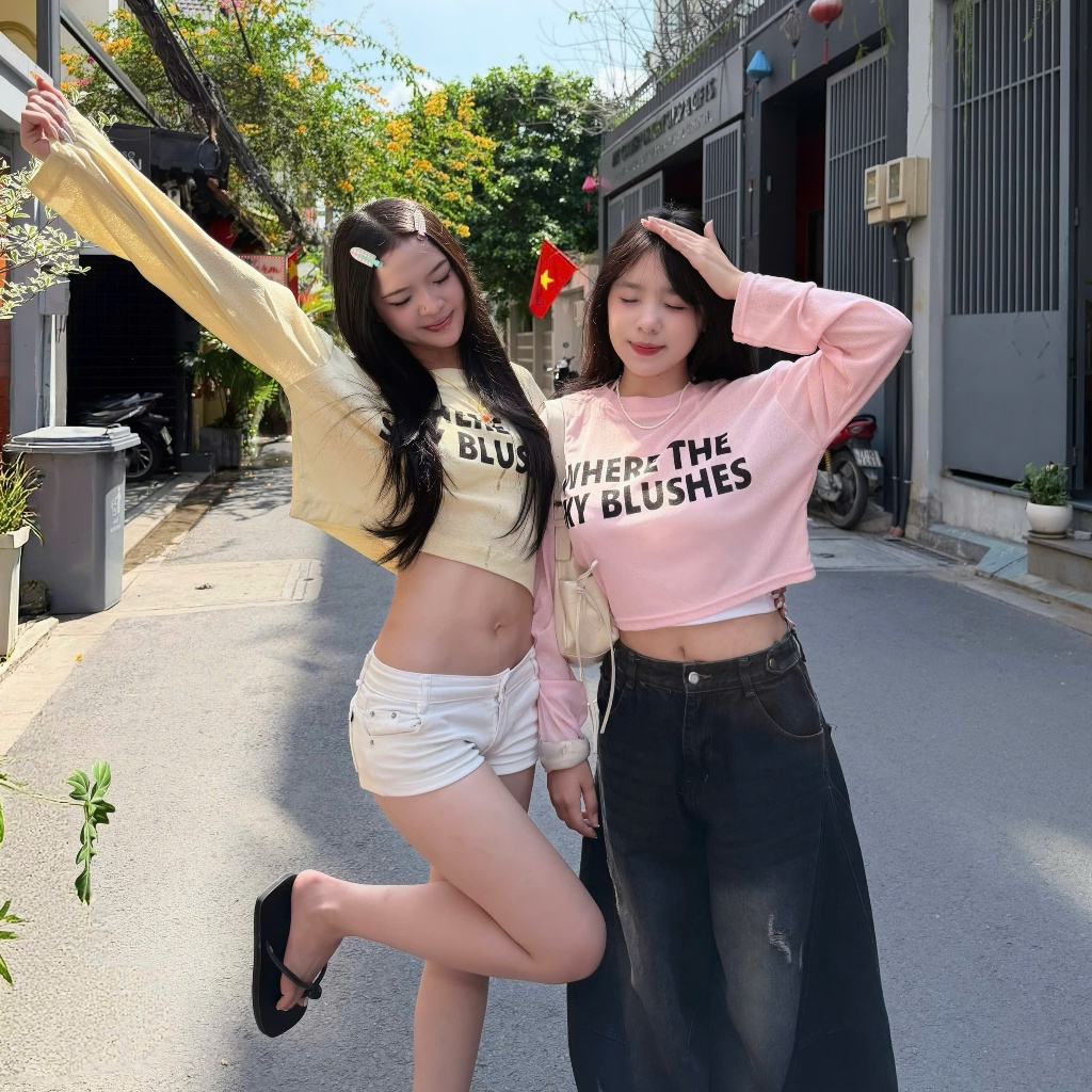 Áo Thun Giấy Croptop SKY BLUS Tay Dài Freesize | SSSTORE.Aesthetic | BigBuy360 - bigbuy360.vn