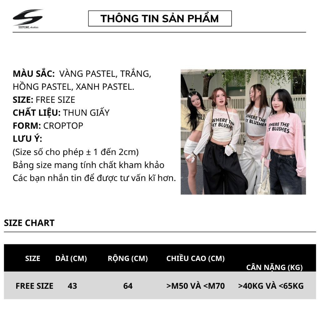 Áo Thun Giấy Croptop SKY BLUS Tay Dài Freesize | SSSTORE.Aesthetic | BigBuy360 - bigbuy360.vn