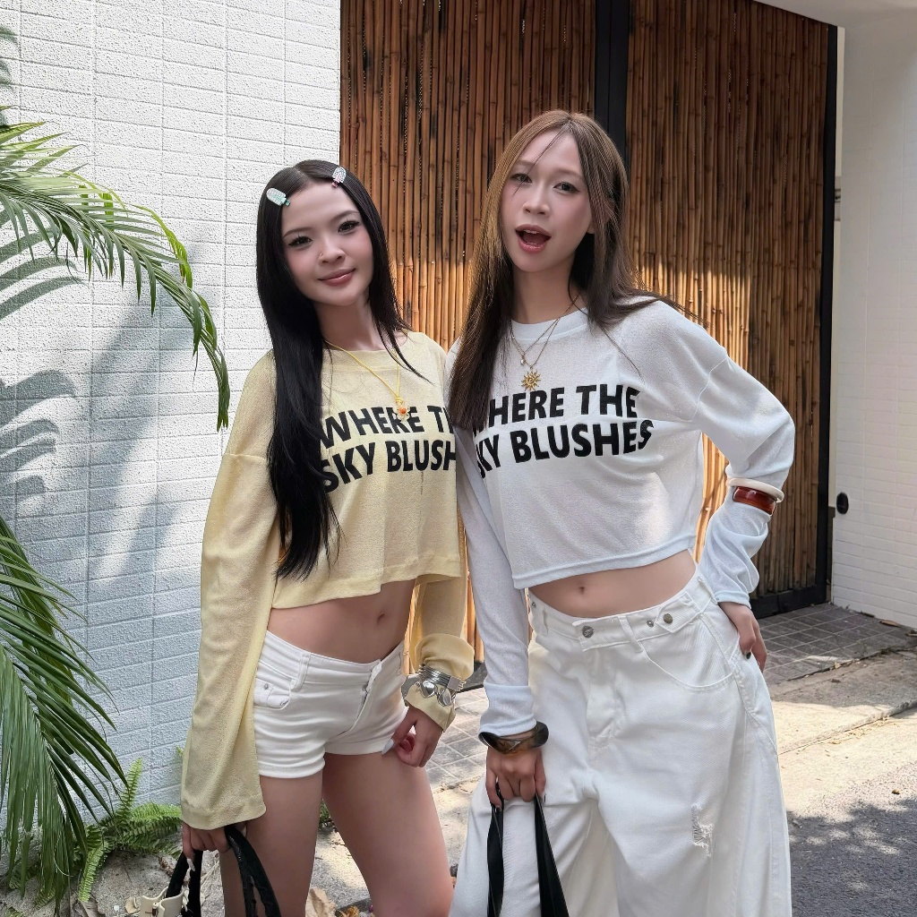 Áo Thun Giấy Croptop SKY BLUS Tay Dài Freesize | SSSTORE.Aesthetic | BigBuy360 - bigbuy360.vn