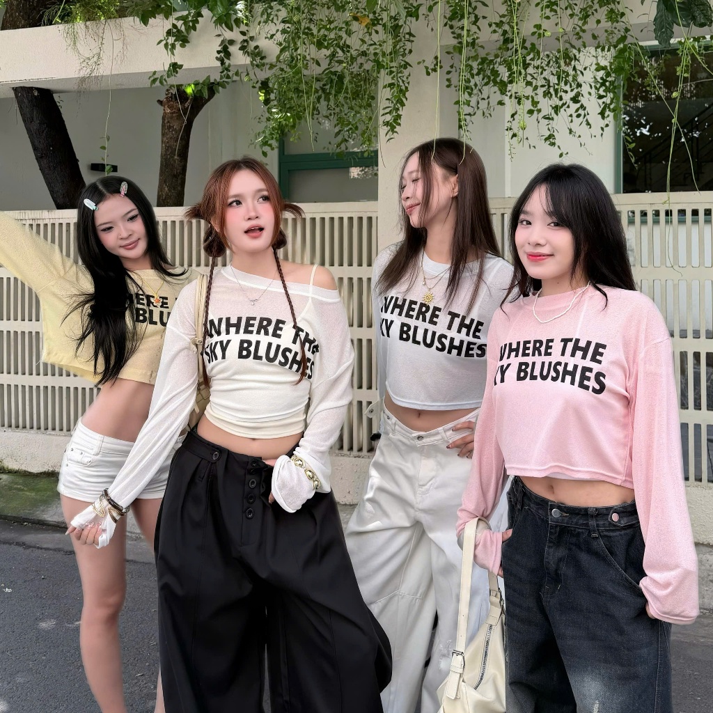 Áo Thun Giấy Croptop SKY BLUS Tay Dài Freesize | SSSTORE.Aesthetic