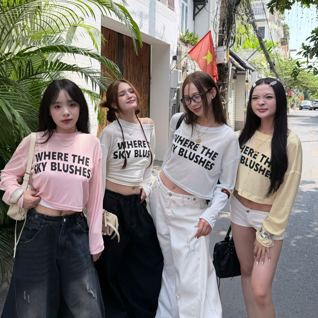 Áo Thun Giấy Croptop SKY BLUS Tay Dài Freesize | SSSTORE.Aesthetic | BigBuy360 - bigbuy360.vn