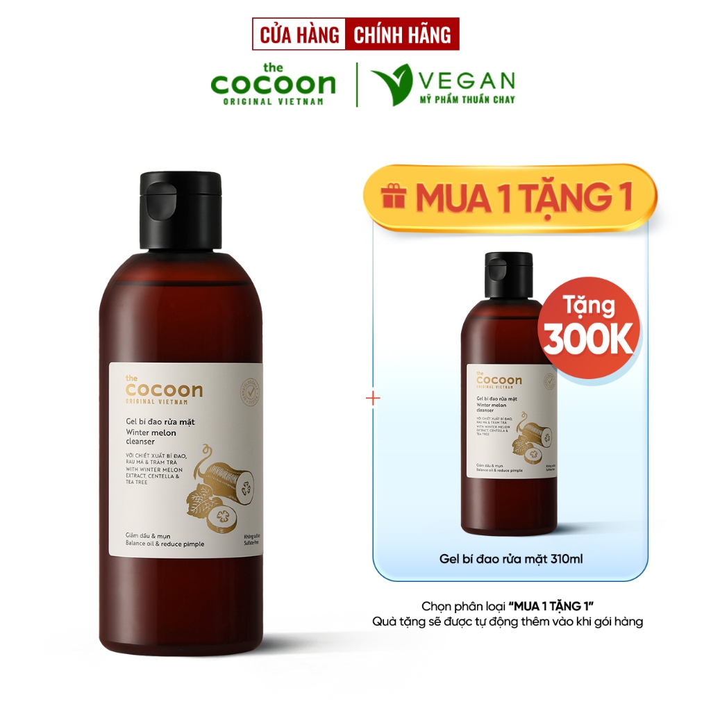 BIGSIZE Gel bí đao rửa mặt cocoon 310ml thuần chay - VEGAN mỹ phẩm thuần chay