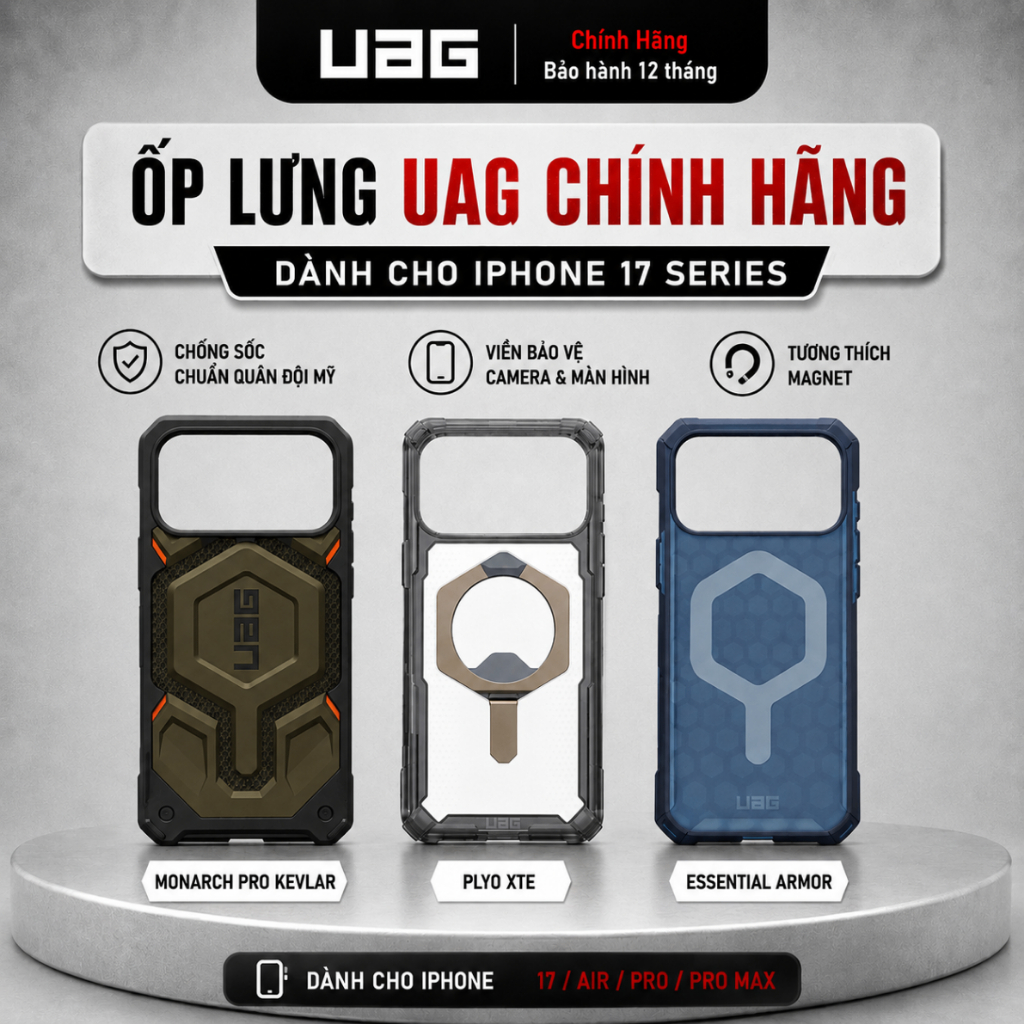 [Dành cho iPhone 17/Pro/Air/ProMax] Ốp lưng UAG Chính Hãng, Chống Sốc Chuẩn Quân Đội Bảo hành 1 Năm
