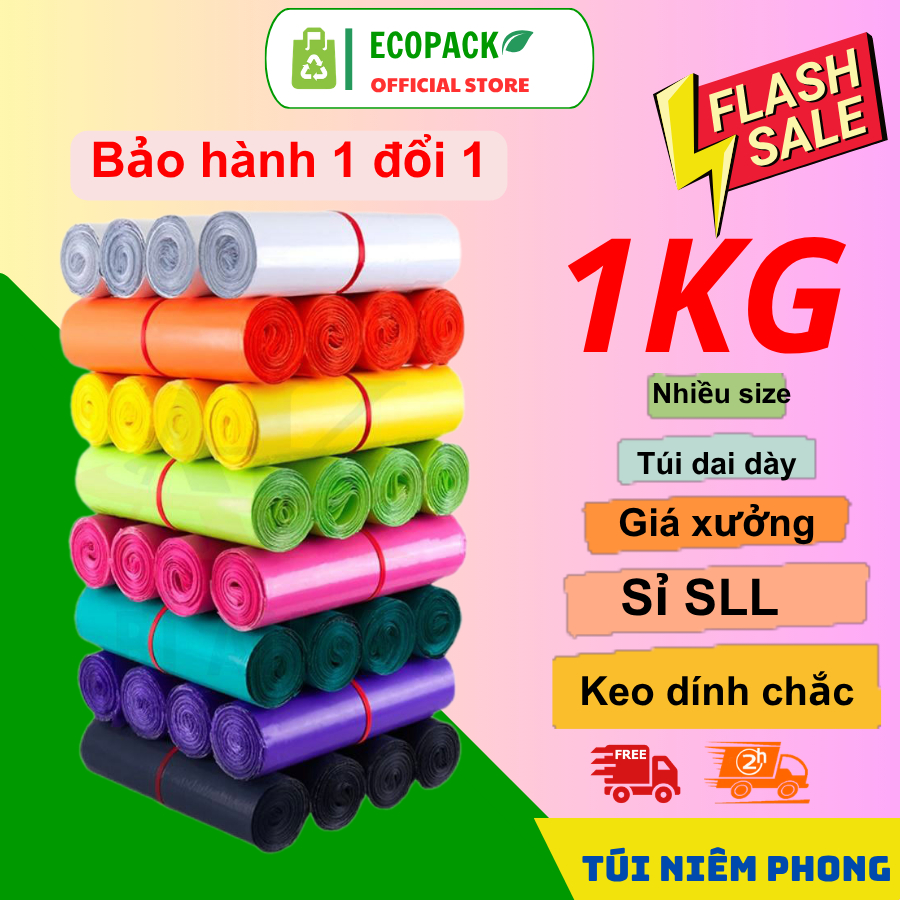 [ECOPACK] [NEW] - Túi niêm phong full size,Túi niêm phong, Màng PE gói hàng đủ màu 1kg siêu dày siêu