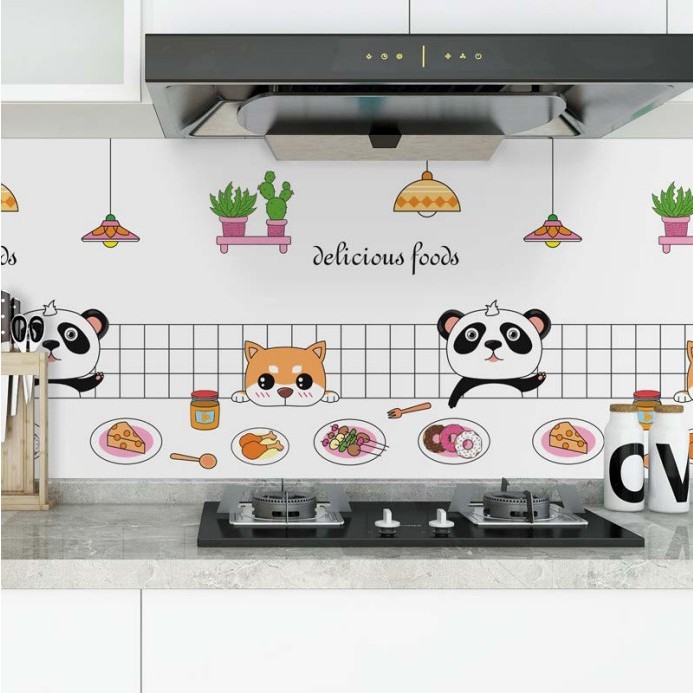 Cuộn 1m giấy dán bếp khổ 60cm tráng nhôm - gấu panda ECC004