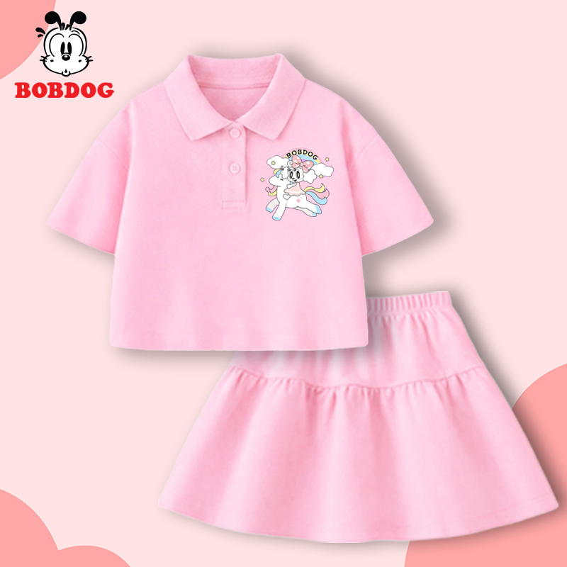 Set váy bé gái BOBDOG chất cotton in hình bobdog cute áo croptop chân váy xinh có quần bảo hộ cho bé