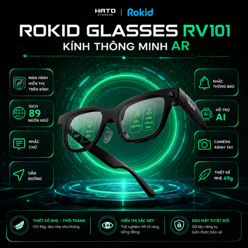 Rokid Glasses RV101 Kính Thông Minh AR Chính Hãng New Seal, Màn Hình Hiển Thị Trên Kính, AI, Camera,