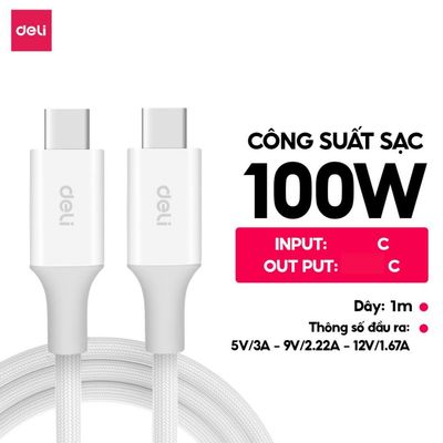 [MUA 3 GIẢM 30%] Cáp Sạc Nhanh Deli Dây Sạc Điện Thoại 2 trong 1 Cổng USB Type C Cho Điện Thoại Phone, Laptop