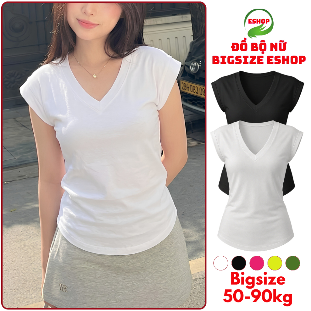 Áo Thun Nữ Bigsize Tay Hến ESHOP - Áo Phông Nữ Cổ Tim Vải Borip Co Giãn Thoáng Mát